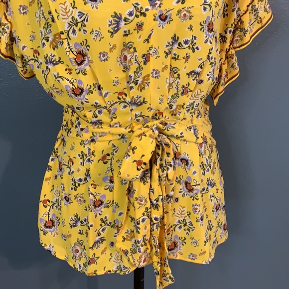 MAX STUDIO yellow floral top Sz L - Picture 3 of 10
